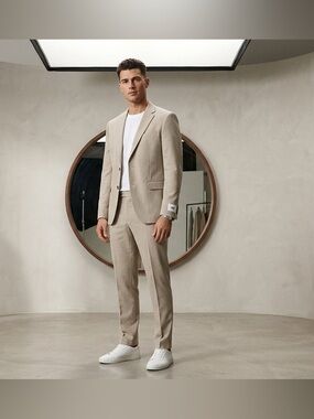 NIB H&M Men’s Slim Fit Linen-Blend Blazer - Light Beige / Oatmeal - Size 38R